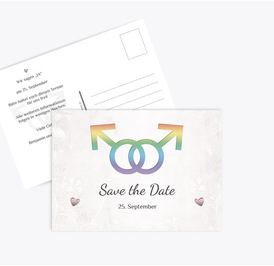 Save the Date - Im Zeichen der Liebe - Männer Weiß 148x105mm