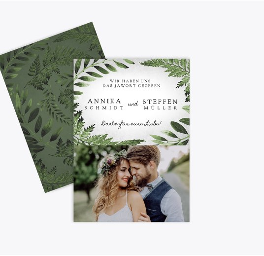 Hochzeit Dankeskarte Blätterwerk DunkelGrün 105x148mm