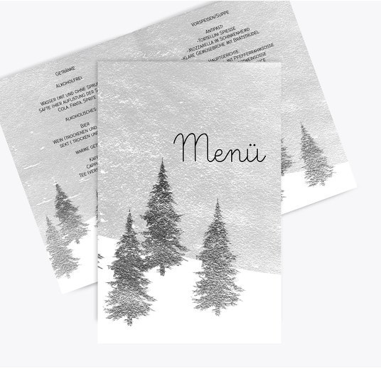 Menükarte Winterwald Grau 148x210mm