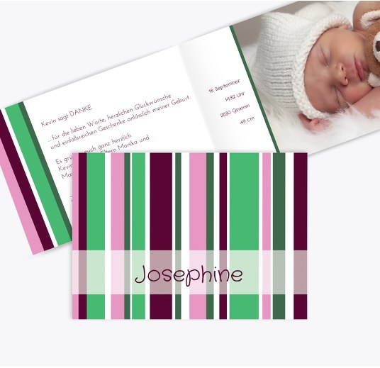 Baby Dankeskarte Zweifarbklang Dunkelrotlila 148x105mm