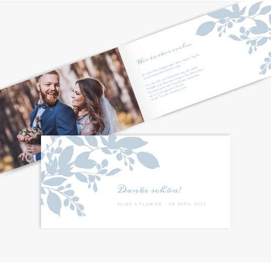 Hochzeit Dankeskarte Blauregen HellgrauBlau 215x105mm