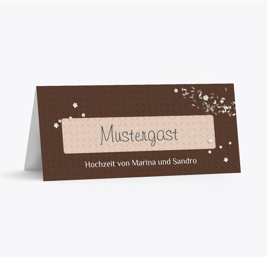 Hochzeit Tischkarte romantic flower braunmatsch 100x44mm