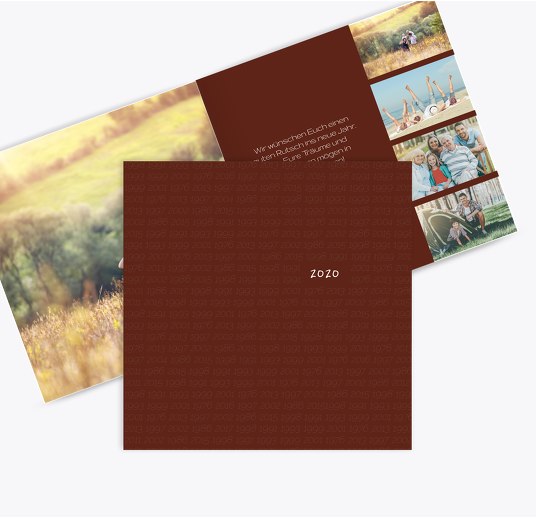 Neujahrskarte Zahlenspiel Dunkelbraunrot 145x145mm