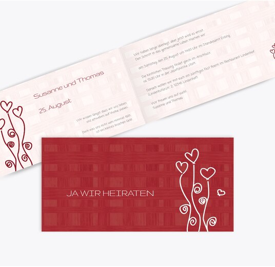 Hochzeit Einladung 2 Liebestraum WeinRot 215x105mm