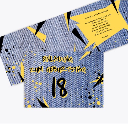Geburtstagseinladung Jeans Style 18 MattBlauDunkler 148x105mm