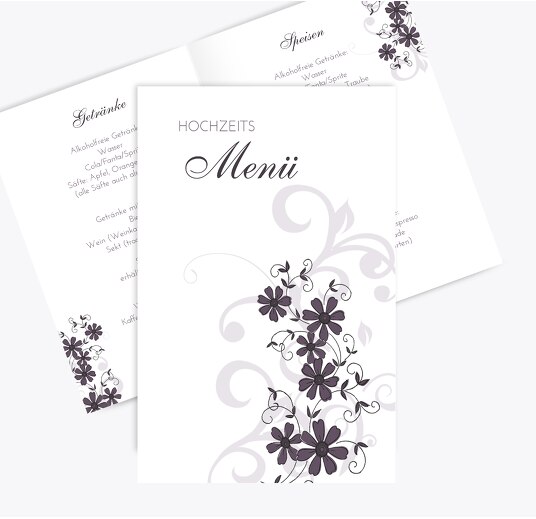 Hochzeit Menükarte Ranke Liladunkel 148x210mm
