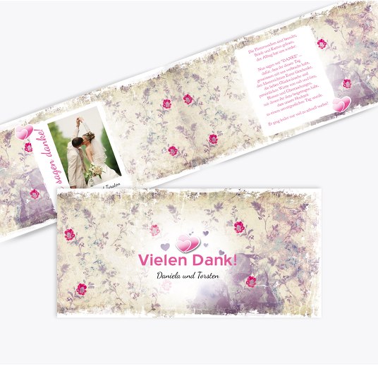 Hochzeit Danke Din romantische Liebe Beige 215x105mm