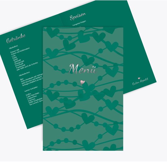 Menükarte Im Zeichen der Liebe Grüntürkis 148x210mm