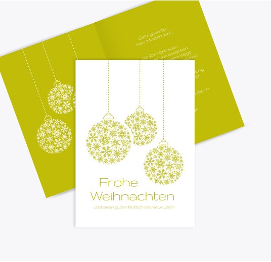 Weihnachtsgrußkarte Kugeln ApfelGrün 105x148mm