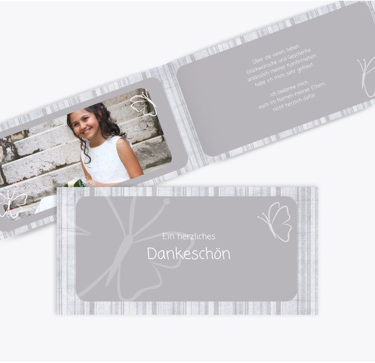 Konfirmation Danke Butterfly 2 Grau 215x105mm