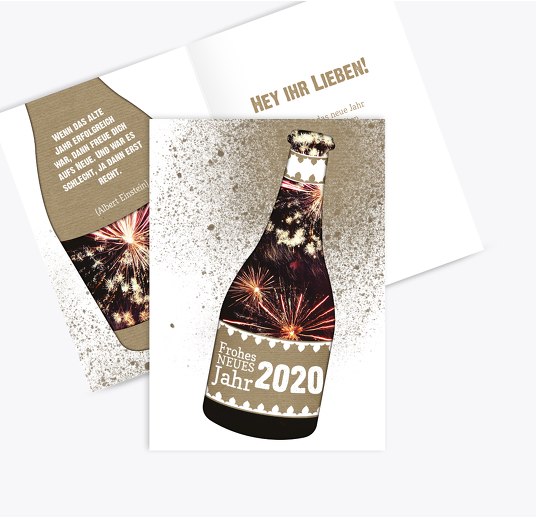 Neujahrskarte Sektflasche DunkelMattRot 105x148mm
