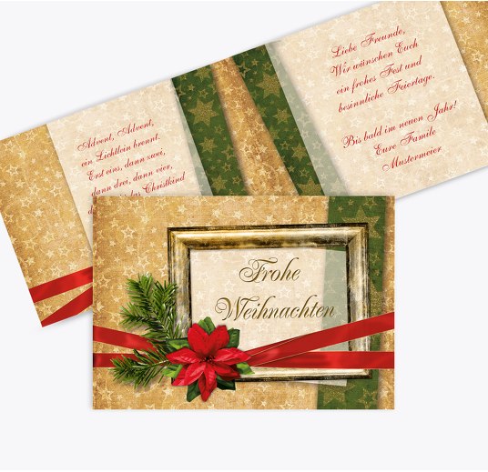 Grußkarte Weihnachten Goldenes Geschenk WeinRot 148x105mm