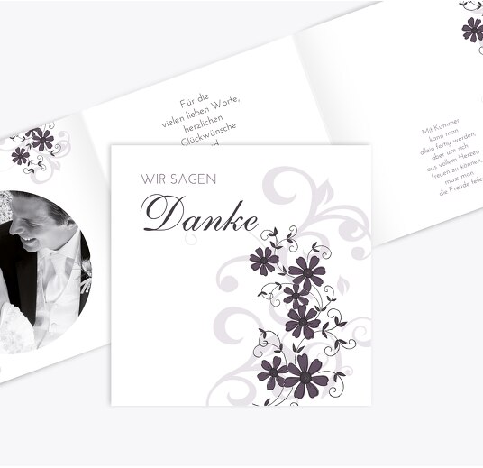 Hochzeit Dankeskarte Ranke Liladunkel 145x145mm