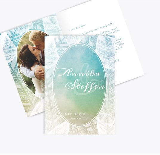 Hochzeit Dankeskarte Federleicht AquaTürkis 105x148mm