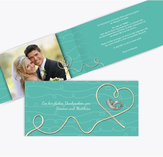 Hochzeit Dankeskarte erfüllte Liebe AquaTürkis 215x105mm
