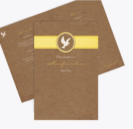 Konfirmation Menükarte Flügelschlag KräftigHellGelb 148x210mm