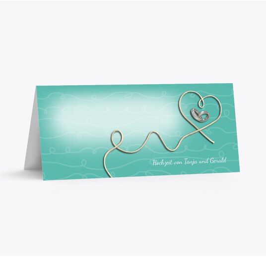 Hochzeit Tischkarte erfüllte Liebe AquaTürkis 100x44mm