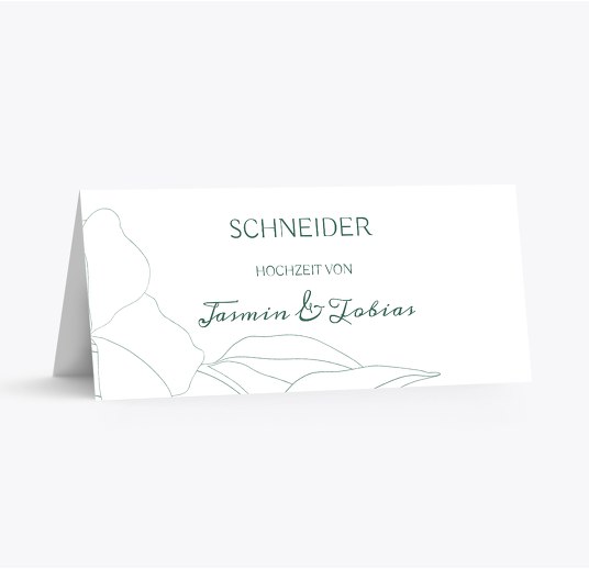 Hochzeitskarten_Tisch Zahrte Blume TürkisGrauMatt 100x44mm