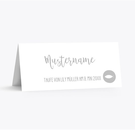 Taufe Tischkarte Blumenfisch Grau 100x44mm