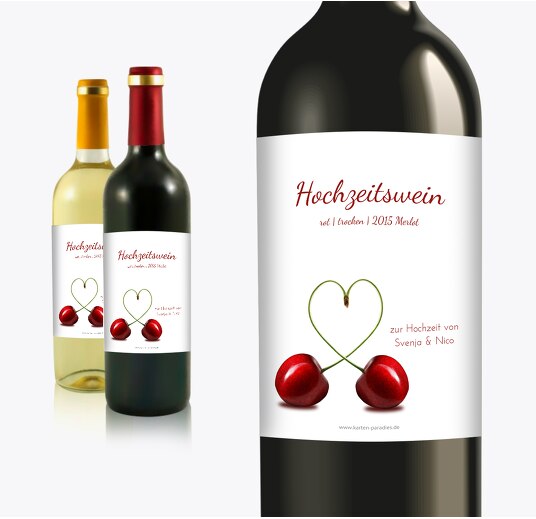 Hochzeit Flaschenetikett Kirsche WeinRot 90x120mm