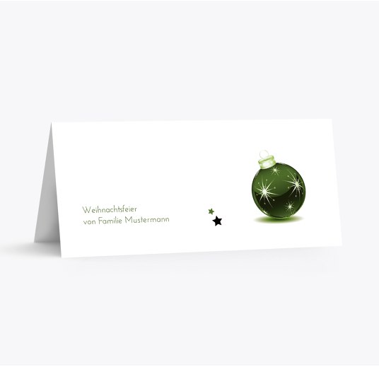 Tischkarte Weihnachtskugeln DunkelGrasGrün 100x44mm