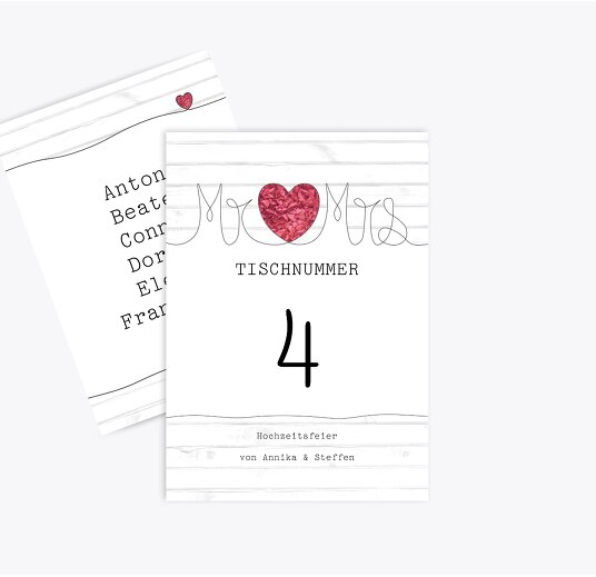 Tischnummer Mr&Mrs PinkLeuchtend 105x148mm