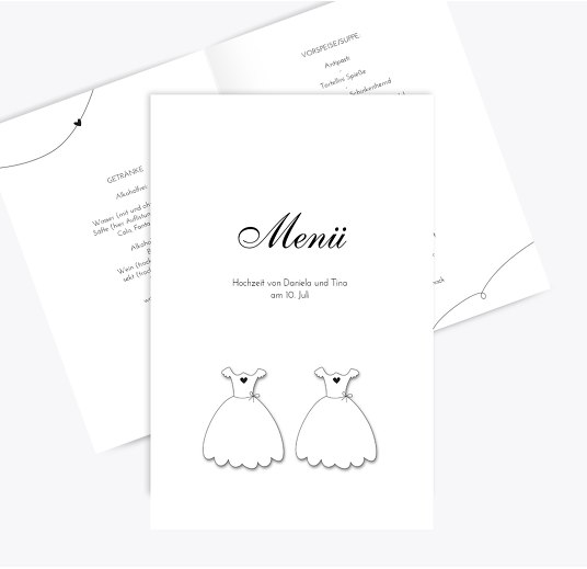 Hochzeit Menükarte dresses Weiß 148x210mm
