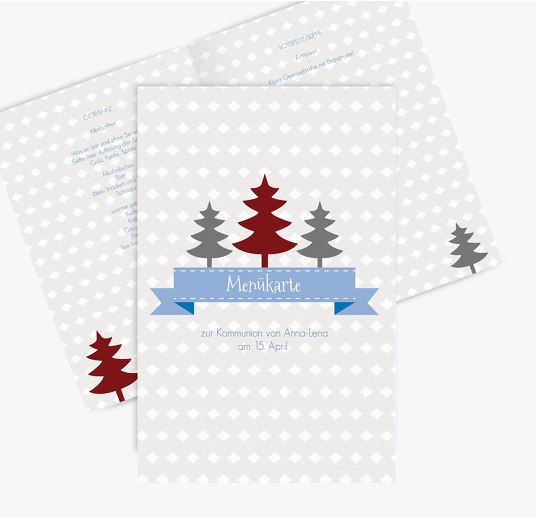 Menükarte Tannenbaum Banner KräftigHellMarineblau 148x210mm