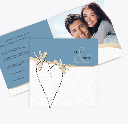 Hochzeit Einladung Unzertrennlich MattBlauDunkler 145x145mm