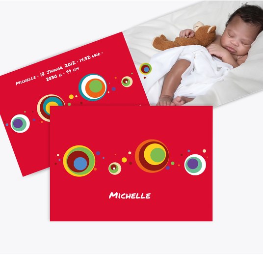 Geburtskarte Retro Kreise Rot 148x105mm