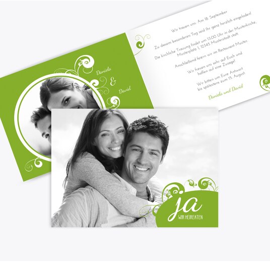 Hochzeit Einladungskarte squiggle chubby Grasgruen 148x105mm