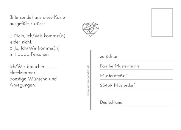 Ansicht 3 - Hochzeit Antwortkarte straight heart