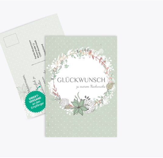 Glückwunschkarte zur Geburt Blumenranke hellgrünblau 105x148mm