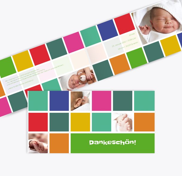 Baby Dankeskarte bunte Würfel