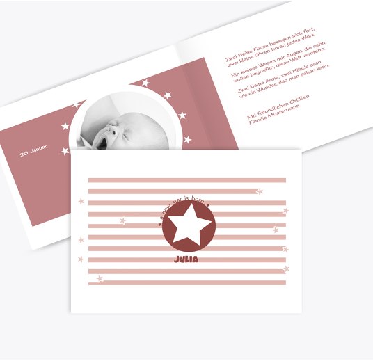 Geburtskarte A new Star HellRotMatt 148x105mm
