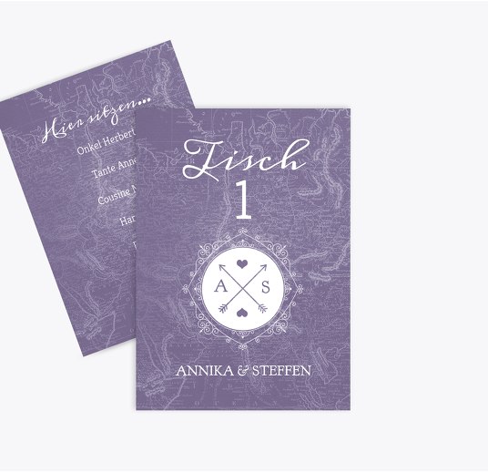 Tischnummer Hochzeitspass Lilamatt 105x148mm