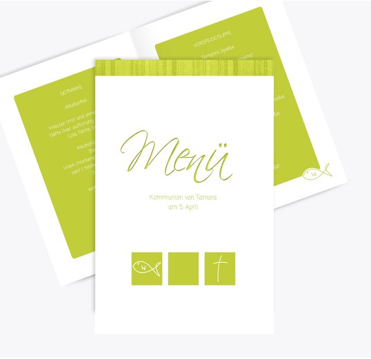 Menükarte zur Kommunion White ApfelGrün 148x210mm