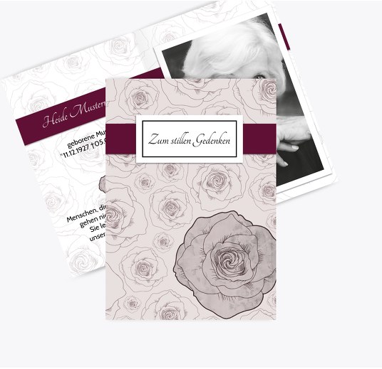 Sterbebildkarte Rosenmeer Dunkelrotlila 74x105mm