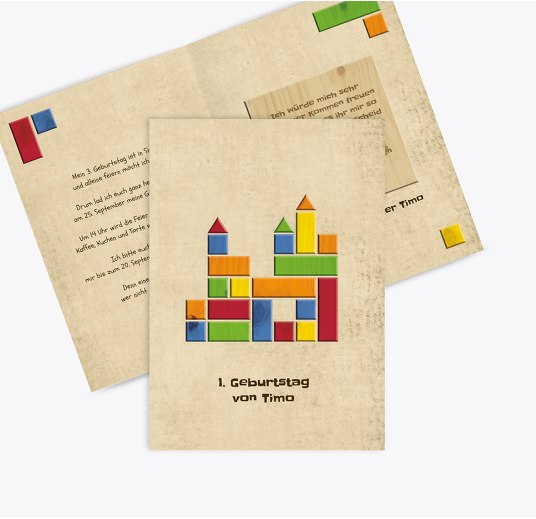 Geburtstagseinladung Bausteine Beige 105x148mm