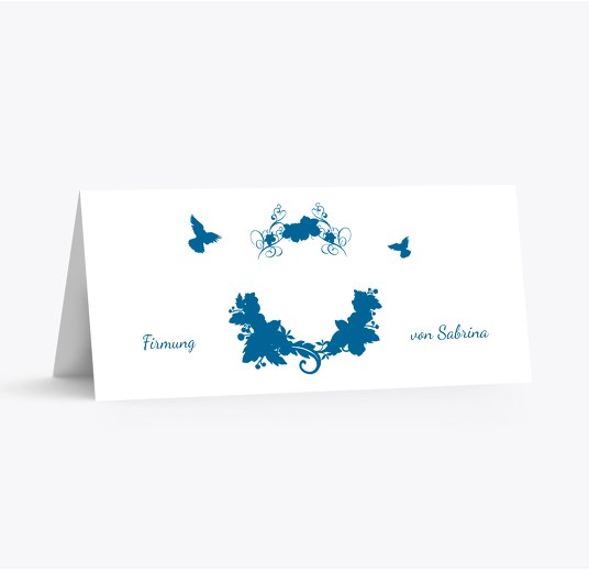 Tischkarte zur Firmung Vogel Blau 100x44mm