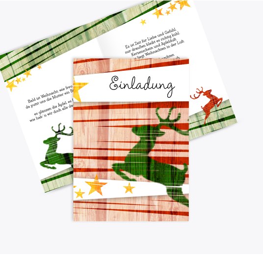 Einladung farbiges Rentier Rot 105x148mm