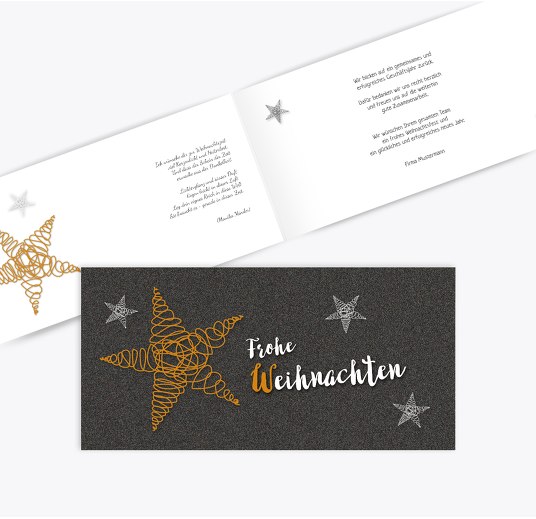 Grußkarte Weihnachten curly star Sonnengelb 215x105mm