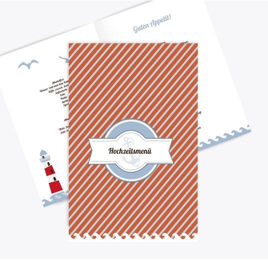 Hochzeit Menükarte Leuchtturm KaminRot 148x210mm