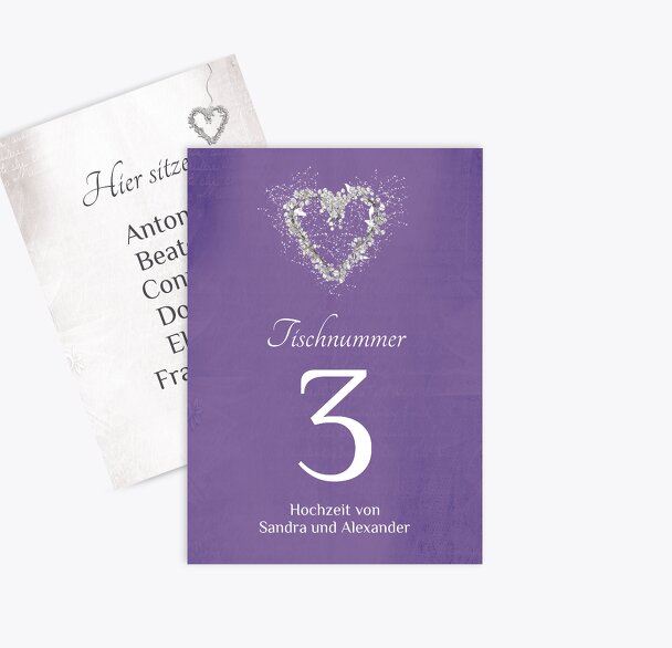 Tischnummer glamour heart