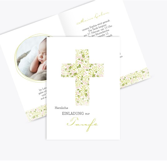 Taufkarte Blumenkreuz Lindgrün 105x148mm