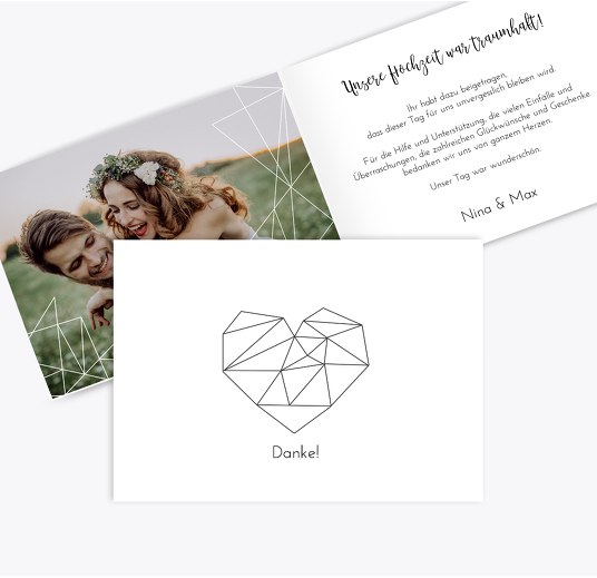 Hochzeit Dankeskarte straight heart Weiß 148x105mm