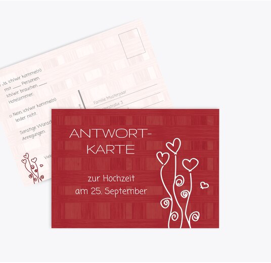 Hochzeit Antwortkarte Liebestraum WeinRot 148x105mm