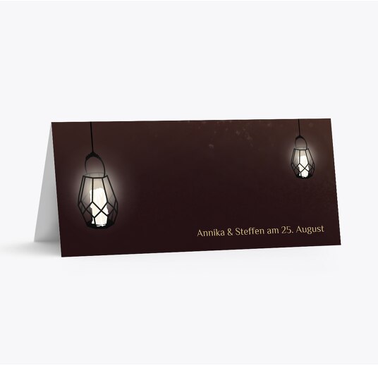 Hochzeit Tischkarte Vintage Laterne Dunkelrotlila 100x44mm
