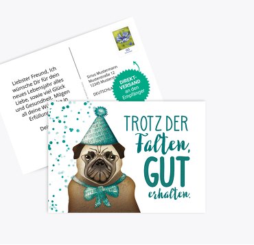 Glückwunschkarte zum Geburtstag Mops
