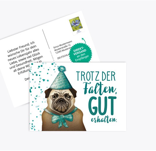 Glückwunschkarte zum Geburtstag Mops Weiß 148x105mm